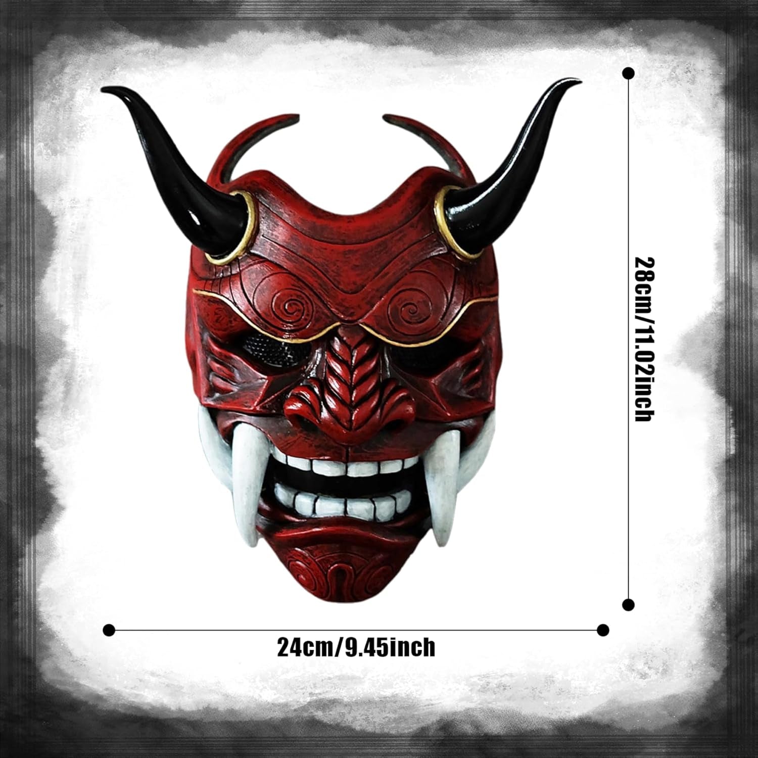 Japanische Maske Oni -Maske, Latex Japanische Hannya -Maske, Gruselige Vollgesicht Samurai -Maske Mit Reißzähne Und Ochsenhorn, 11X9,5 Horror Devil Mask Mit Elastizität Band Für Halloween,