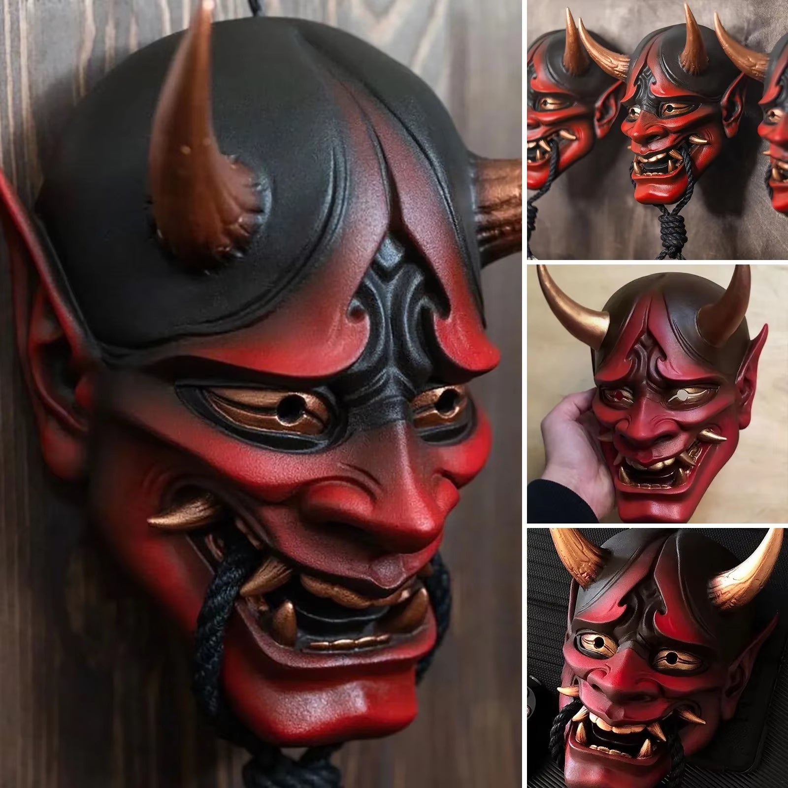 Japanese Prajna Oni Latex Mask Cosplay Samurai Noh Kabuki Assassin Demon Ghosts Face Creepy Masks Halloween Party Costume Props